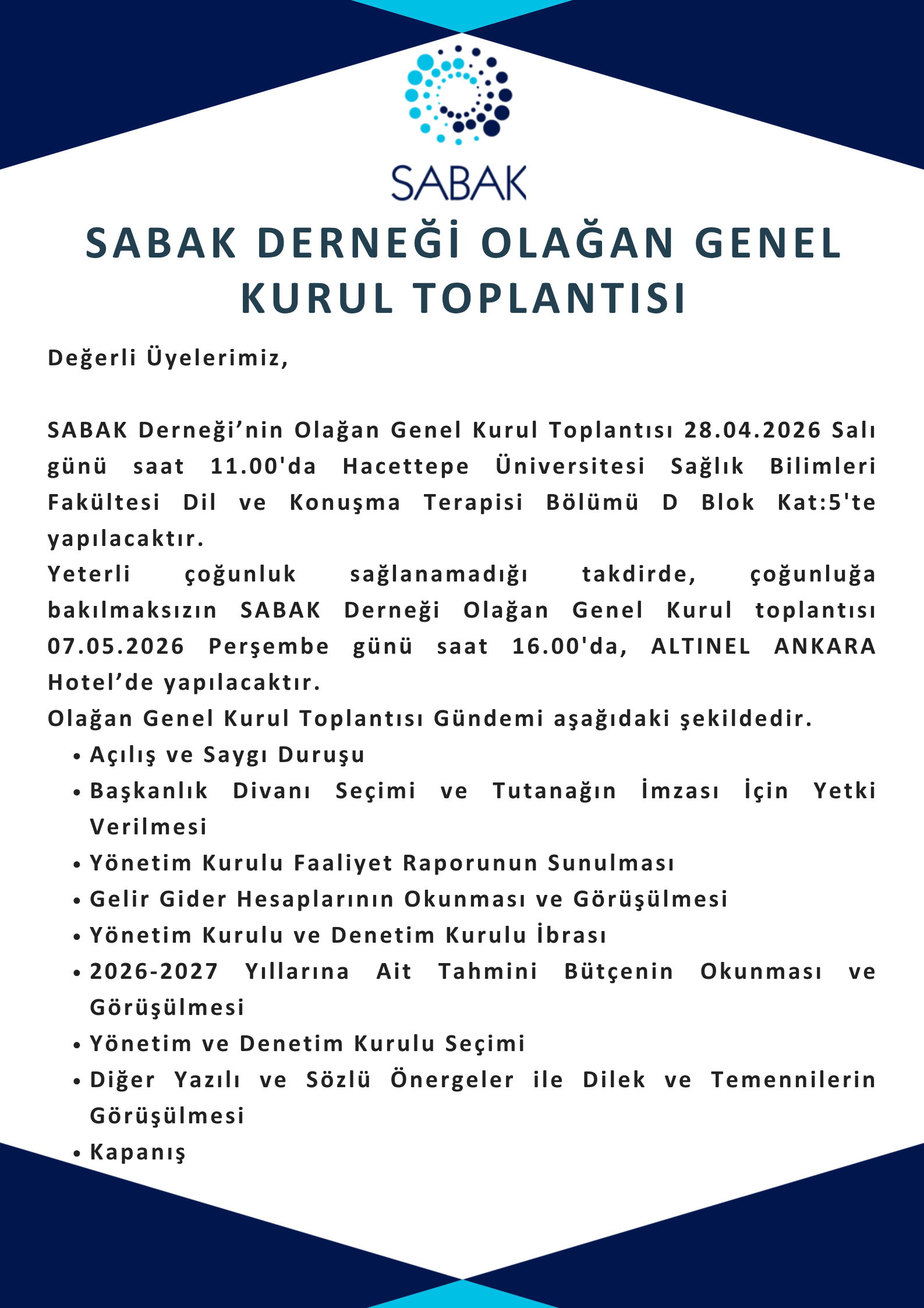 SABAK GENEL KURUL 1.Duyuru